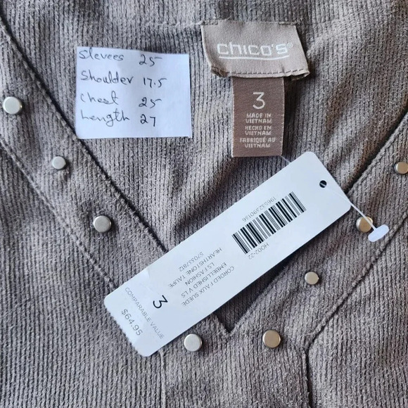 New $64.95 Chico's Top Blouse Size 3 Gray Long Sleeve V-Neck Pullover - Picture 6 of 16